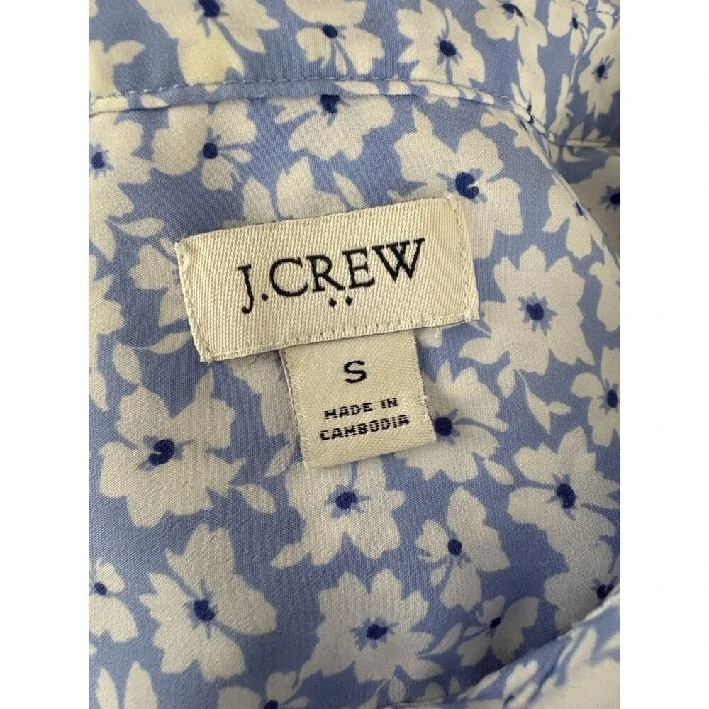 J Crew Womens Shirt Adult Size Small Blue Floral Sleeveless Button Placket